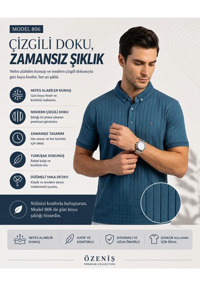 Özeniş Erkek Polo Yaka Slim Fit Çizgili Desen Kaşkorse T-shirt Nefti Yeşili Özeniş Erkek Polo Yaka Slim Fit Çizgili Desen Kaşkorse T-shirt Nefti Yeşili