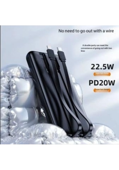 Ayrex H32 10000 Mah Power Bank Pd 20w Ve Usb 22.5w Fast Hızlı Şarj Dahili Type C Ve Lightning Kablolu Dünya Standa