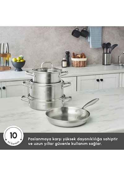 Karaca Power Steel 316+ 3ply Akita İndüksiyon Tabanlı 7 Parça Çelik Tencere Seti Gümüş