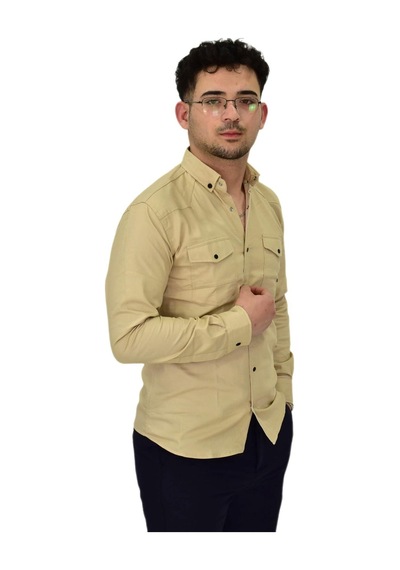 Erkek Spor Likralı Gömlek Bgl-st04343 Bej