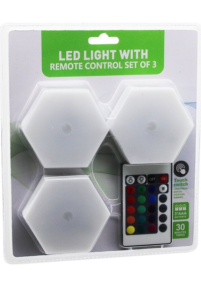 3pcs - Altıgen - Rgb Kumandalı - Pilli - Dokunmatik Lamba Seti