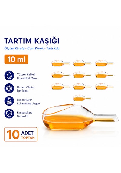 Tartım Kaşığı 10 Ml - Ölçüm Küreği - Cam Kürek - Tartı Kabı - 10 Adet Toptan