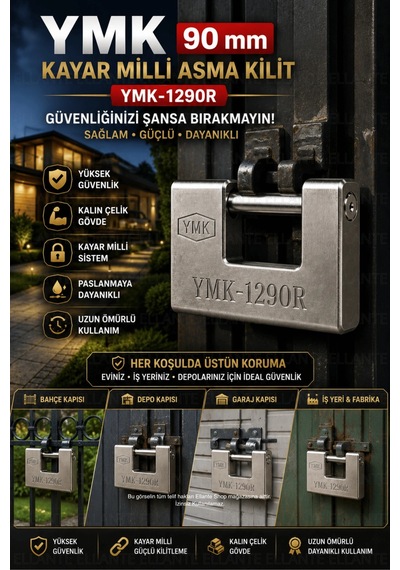 Kayar Milli Asma Kilit Ymk-1290r Kalın Çelik Gövde Yüksek Güvenlikli Paslanmaya Dayanıklı 3 Anahtarl