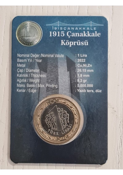 Çanakkale Köprüsü Hatıra Madeni 1 Lira Kutusunda Çil. Koleksiyonluk Madeni 1 Lira. Çanakkale Köprüsü