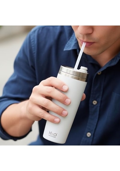 Gri Paslanmaz Çelik Pipetli Termos Kupa - 660 Ml Büyük Boy Venti - Sıcak Ve Soğuk Tutan Mug - Araç Ve Ofis Tipi Diğer