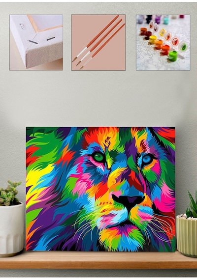 Sayılarla Tablo Boyama Renkli Aslan 40x50cm