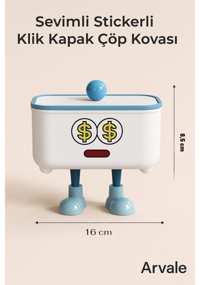 Sevimli Klik Kapak Stickerlı Çöp Kovası 1,8 Litre