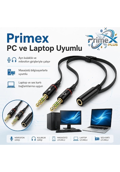 Lexroo Px-8005 Kulaklık Mikrofon Ayırıcı, 3.5 Mm Jak 1 Dişi 2 Erkek Y Splitter Standart