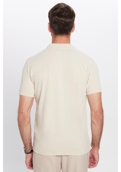 Tudors Erkek Slim Fit Dar Kesim Pamuklu Yumuşak Dokulu Serin Tutan Kumaş Düz Pike Beyaz Polo Yaka Tişört-31629 Taş
