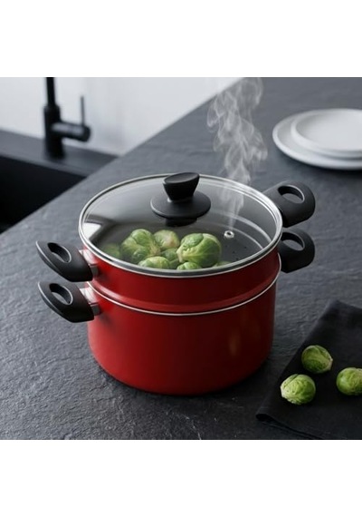 Redio Haşlama Tenceresi - Yanmaz Yapışmaz Teflon İç Yüzeyli, Alüminyum Kırmızı Derin Tencere 22 Cm / 3.8 Litre 12v