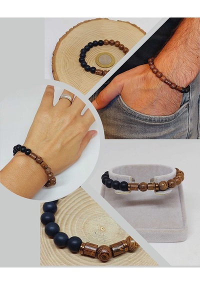 Venge Ağacı & Oniks Taşı 8mm Unisex Tasarım Bileklik Hawaii Model Çok Renkli