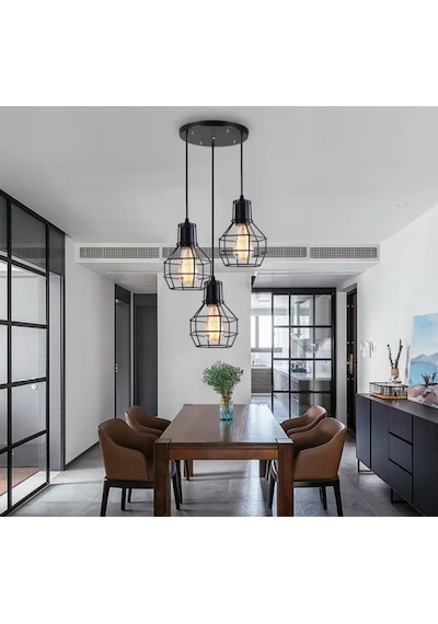 Mylights Vintage Rustik Retro Metal Sarkıt Üçlü Kafes Avize