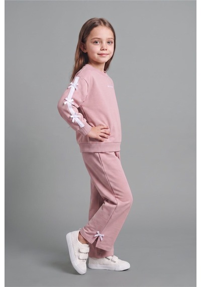 Defacto %100 Pamuk Fiyonk Detaylı Baskılı Basic Sweatshirt Üst Geniş Kesim Alt 2li Takım Kız Bebek I3660a526aupr347 Mor-pr347