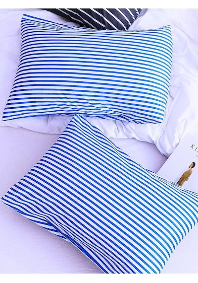 Caqqa Çizgili Mavi Çocuk Ve Genç Tek Kişilik Pamuk Lastikli Nevresim Takımı