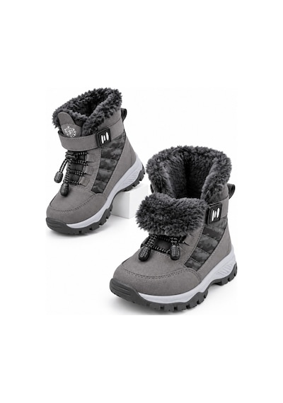 Muggo Peak İçi Kürklü Cırtlı Ve Bağcıklı Unisex Çocuk Kar Botu Gri