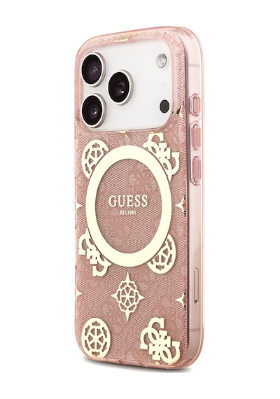 Apple iPhone Uyumlu 18 Pro Max Kılıf Guess Lisanslı M-safeli Iml Peony Ve 4g Desenli Klasik Logolu Kapak Pembe