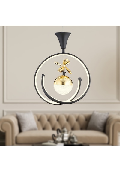 Mengü Tekli Siyah Gold Ledi Modern Oturma Odası, Koridor, Salon Led Avize
