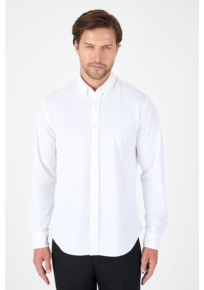 İmza Beyaz Uzun Kol Düğmeli Yaka Cepsiz Performans Ürün Slim Fit Gömlek 1004250270 Beyaz