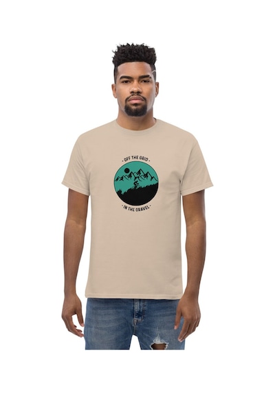 Wildstyle Off The Grid Gravel Dağ Bisikleti Doğa Macera Baskılı Unisex Bisiklet Yaka Pamuklu Tişört Camel