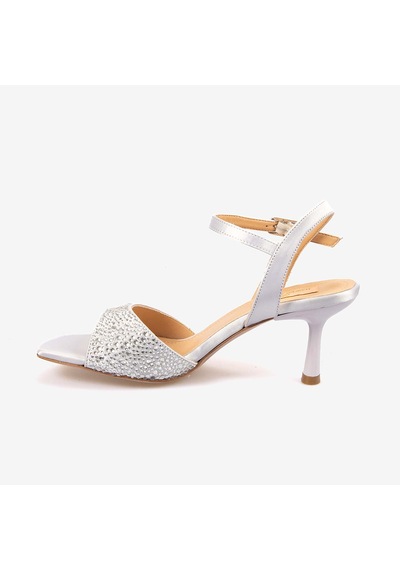 Hawen Angels Kadın Kösele Taban 7,5cm Topuklu Saten Gece & Abiye Ayakkabı 6895-26-v1 Lame