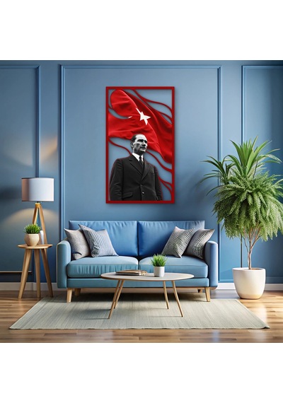 Ay Yıldızlı Bayrak Ve Atatürk Portresi - Metal Tablo - Dec0287 74 X 125 Cm Çok Renkli