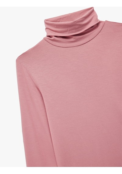 Koton Slim Fit Viskon Kumaş Uzun Kollu Balıkçı Yaka Tişört Pembe 6wak50162ek Gül