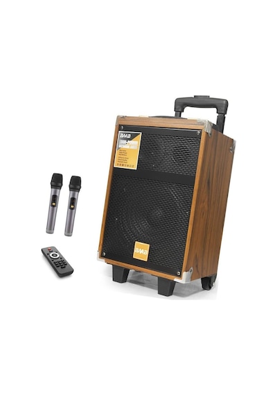 Bluetooth Hoparlör Fm Radyo 8 Inç Usb Tf Aux Çift Mikrofonlu Kumandalı - Ahşap Bq8 Evimdeyokyok