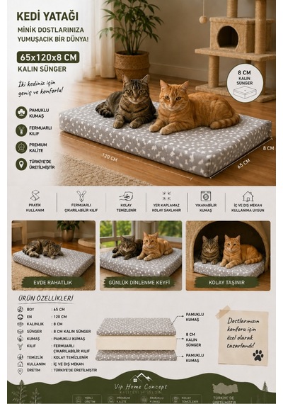 Xl Büyük Irk Köpek Yatağı Süngerli Fermuarlı Yıkanabilir Kılıflı Köpek Minderi 65x120x8 Cm-gri Yıldız