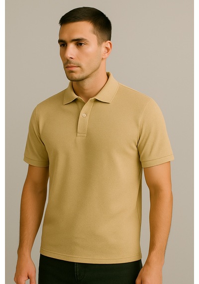 Parshey Regular Fit %100 Pamuk Polo Yaka Yarım Kollu Basic T-shirt Bej