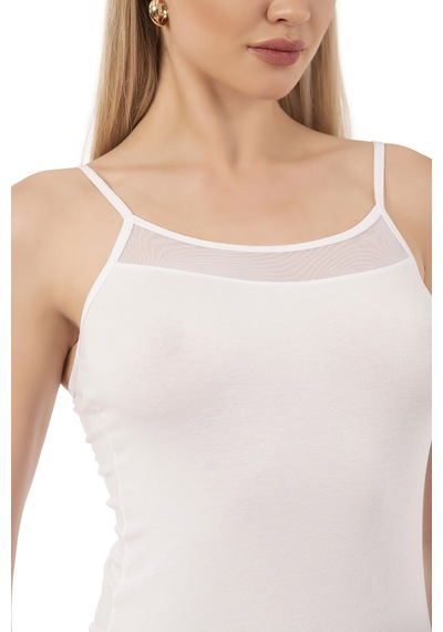 Özkan Underwear Özkan 26819 Kadın Pamuklu Modal Tül Detaylı İnce Askılı Atlet Beyaz
