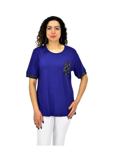 Caftan Kadın Kısa Kol Taşlı Bluz Bgl-st04709 Lacıvert