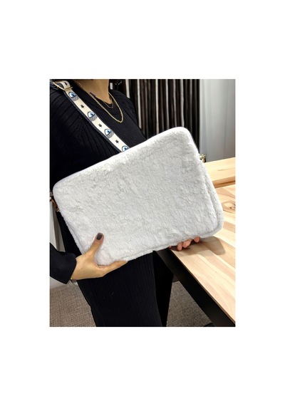 Toscase Beyaz 13-13.3-14 Inch Peluş Apple Uyumlu MacBook, Peluş Laptop Çantası Beyaz Beyaz