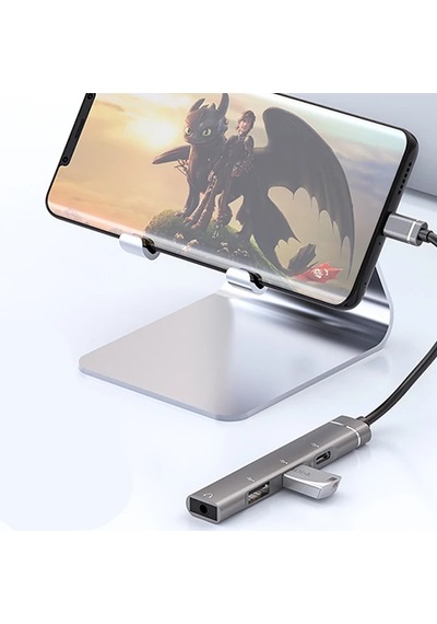 Ally 4in1 Type-c+3.5mm+usb Girişli Çoğaltıcı Adaptör Çevirici Hub- 5775 Renk: Gri