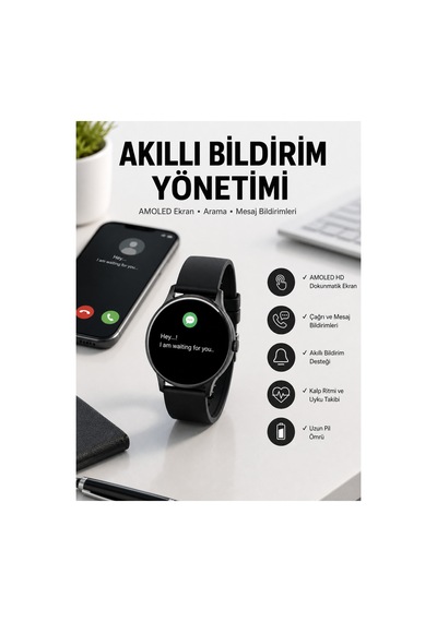 Akıllı Saat Çok Fonksiyonlu Sesli Görüşme Nfc Uyumlu Amoled Ekran Yeni Nesil Altın Siyah