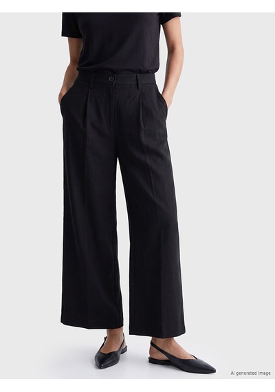 Lcwaıkıkı Classic Siyah Beli Lastikli Pileli Kadın Kumaş Pantolon