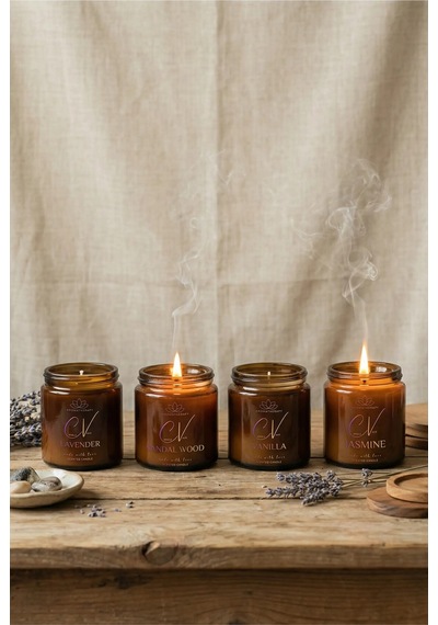 Kokulu Mum 4 Lü Set 100cc-aroma Terapi Mum-doğal Mum-sandal Ağacı-lavanta-vanilya-yasemin Kokulu Amber