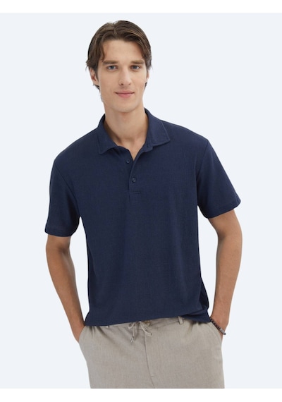 Kip Lacivert Desenli Polo Yaka T-shirt Lacivert