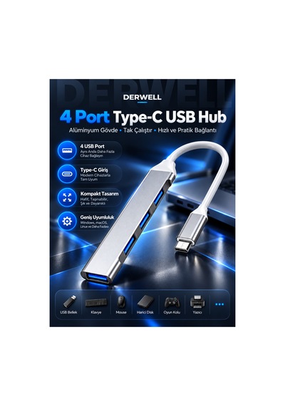 4 Port Type-c Usb Hub Alüminyum Gövde Çoklayıcı Dönüştürücü Macbook Laptop Bilgisayar Uyumlu Çoklu Giriş Çoklayıcı Tak Çalıştır Taşınabilir Hızlı Pratik Çoklu Bağlantı Çoğaltıcı Dağıtıcı
