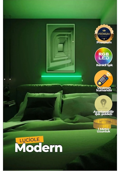 Çok Renkli Led Abajur Yapışkanlı 1 Metre Her Alana Uygun Uzaktan