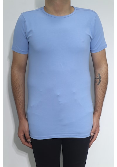 Santa Dmctekstil Erkek Düz Spor Kesim Dar Kalıp Bisiklet Yaka Basic T-shirt Mavi