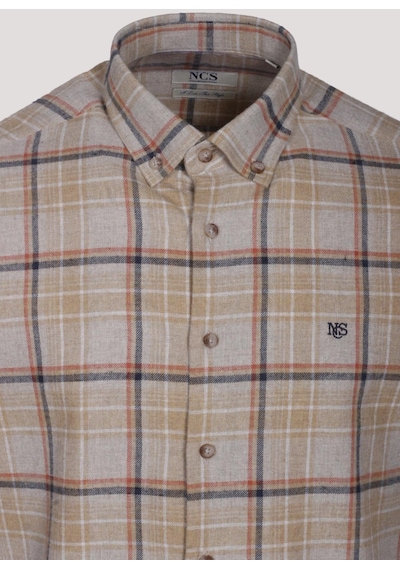 Erkek Gömlek Camel Uzun Kol Ekose Kareli Flanel Yün Tuşeli Slim Fit Düğmeli Yaka Shirt Ncs Jeans 7269-camel Camel