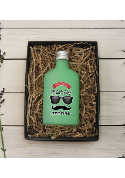 Bk Gift Kişiye Özel İsimli Baba Temalı Yeşil Tasarım Cam Şişe Kolonya 200 ML 7