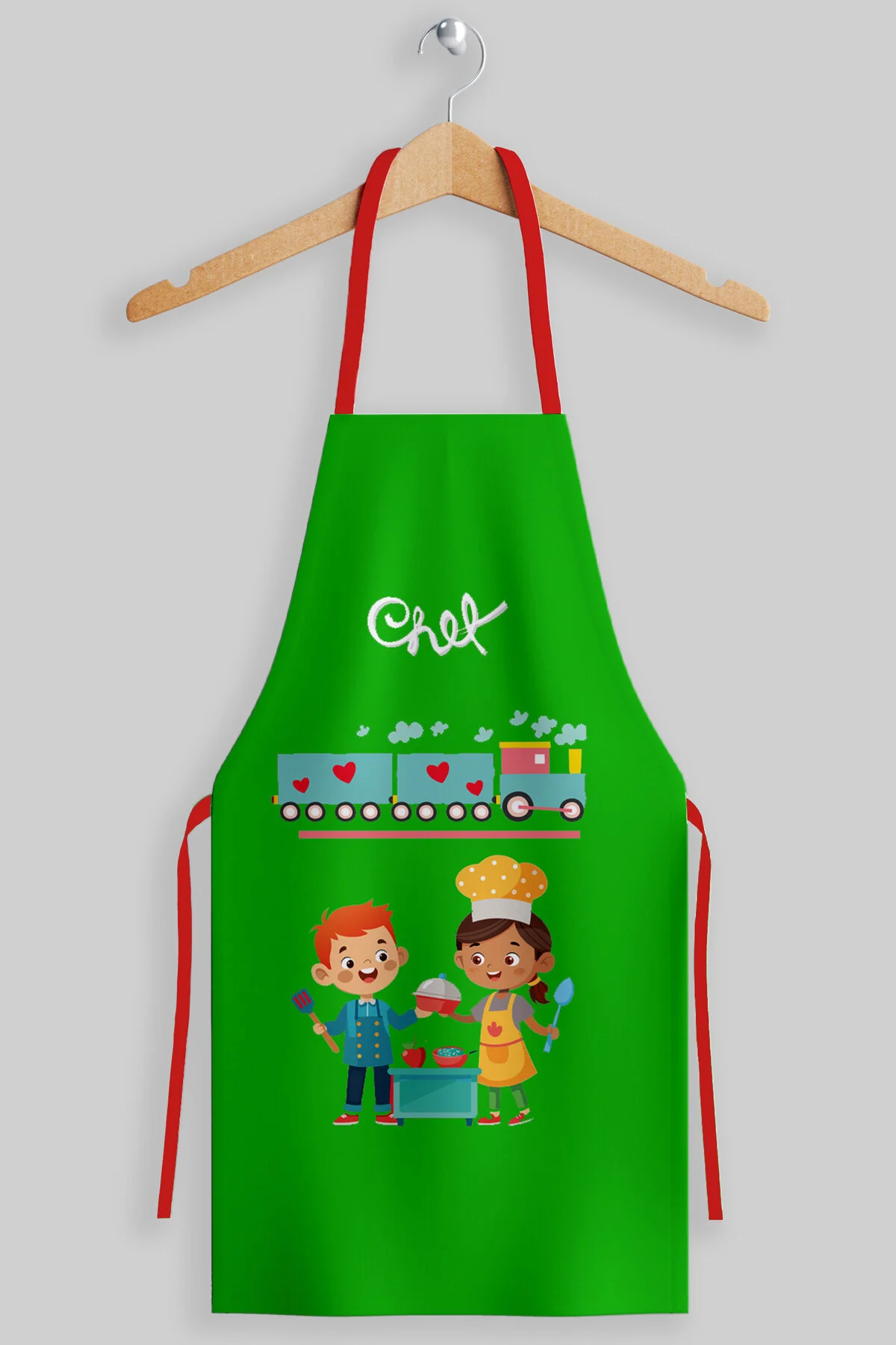 Ays Home Yeşil Tren Desenli Anaokulu Etkinlik Önlüğü Şapka Ve Önlük Set Yeşil