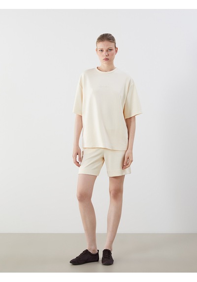 Lcw Vision Ekru Oversize Soft Touch Kadın Tişört