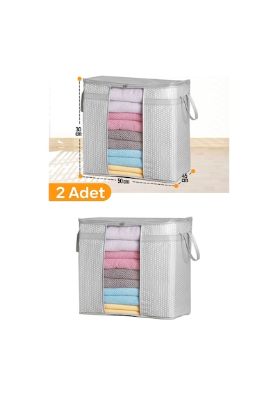 Serstil 2 Adet - Pencereli Saklama Çantası 50 X 45 X 30 Cm - Gri Benekli Gb-2p