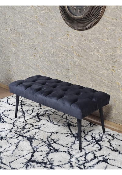 Zafir Siyah Boyalı Sivriltme Ayaklı 90 Cm Puf Bench - Puf - Bench - Kasalı Oturak - Oturak - Yatak Ucu Puf Füme