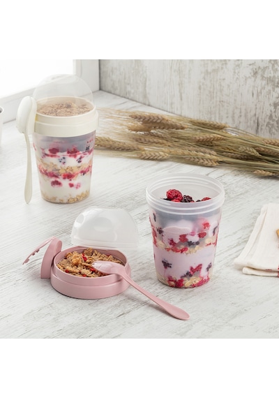 Bölmeli Yoğurt Kabı 600 + 200 Ml Diyet Ve Sağlıklı Beslenme İçin Saklama Kabı Beyaz