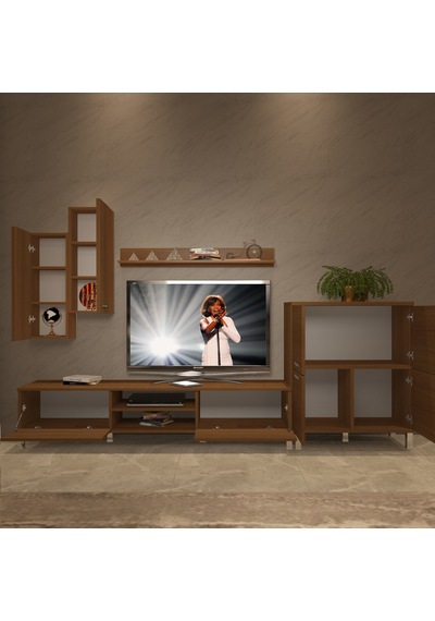 Decoraktiv Eko 6 Mdf Dvd Krom Ayaklı Tv Ünitesi Tv Sehpası Ceviz