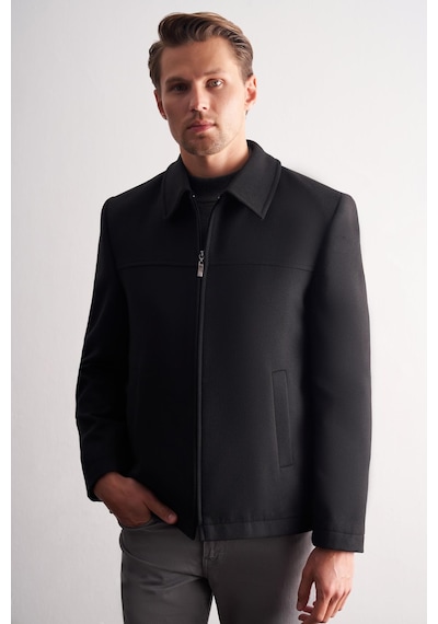 İmza Siyah Berberi Yaka Tam Astar Classic Slim Fit Esnek Kaşe Mont 1007255121 Siyah