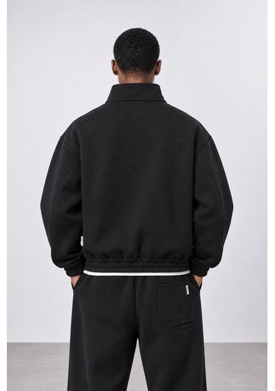 Respire Erkek Crop Fit Panda Oversize Zip Siyah